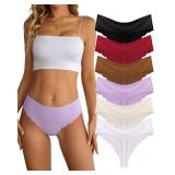 Dawnrole Seamless Thongs for Women No Show Underwear Breathable Stretch Wave Edge Panties 6 Pack, Medium