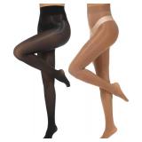MANZI Shiny Pantyhose for Women 2 Pairs Shimmer Sheer Tights Ultra Silky Black/Brown Large-X-Large