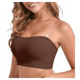 DEANGELMON Strapless Bras for Women Comfort Non-Slip Seamless Padded Bralette Clear Straps Wireless Tube Top Bra Dark Coffee X-Large