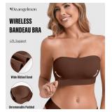 DEANGELMON Strapless Bras for Women Comfort Non-Slip Seamless Padded Bralette Clear Straps Wireless Tube Top Bra Dark Coffee X-Large