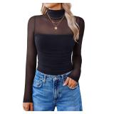 Avidlove Women Long Sleeve Bodysuit Turtle Neck Shapewear Body Suits Mesh One Piece Leotard Shirt Going Out Tops Fall Outfits Size- Large