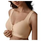 SHARICCA Seamless Front Closure Bras for Women Wireless Supportive Full Coverage Bra Comfortable No Underwire Everyday Bras, 1P01, XXXL, New Nude
