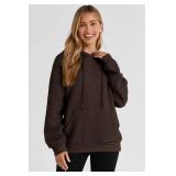 SHEWIN Womens Hoodies Casual Long Sleeve Drawstring Waffle Hoodie Pullover Sweatshirts Loose Hooded Sweatshirt for Women Trendy Fall Tops,US 8-10(M),Brown