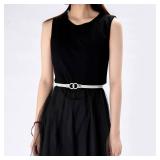 Tanpie Skinny Waist Belt of Women Elastic Metal Stretch Chain Belt Silver Small