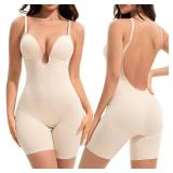 Slimers Backless Shapewear Tummy Control: Low Back Plunge Shapewear Bodysuit - Slimming Built-In Bra Full Body shaper For Woman, medium