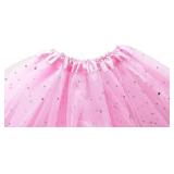 Girls Pink Tutu Classic Elastic 3 Layered Tulle Tutu for Toddler Girls, Pink Star,2-8 Years