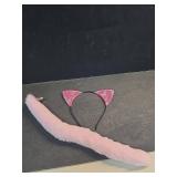 Xansema Women Furry Fox Cat Ear Headband and Tail Set Halloween Party Cosplay Costume (Cat-Pink, One Size)