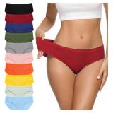 Eiggam Womens Bikini Panties, High-Cut Full Coverage Hip Lift Cotton Fiber Cool Underwear for Women - 10 Pack, L