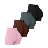 YWBIN 4 Pack Women Workout Gym Impact Shorts Seamless Scrunch Butt Lifting Gym Yoga Shorts Size- Medium
