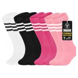 YMYDYFC Toddler Soccer Socks Girls Soccer Sock For Youth Baseball Softball Tee-ball Knee High 1-10T 4 Pack White/Pink/Rose Pink/Black Stripe