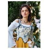 Scarlet Darkness Floral Corset Tops for Women Medieval Renaissance Lace Up Overbust Bodice Blue Floral Size 6