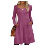 Zeagoo Women Fall 2025 Long Sleeve Sweater Dress Casual Knit Dresses with Pockets Purple Medium