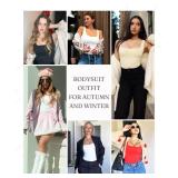 FeelinGirl Bodysuits for Women Square Neck Tummy Control Tank Tops Bodysuit for Women Compression Bodysuit White M/L