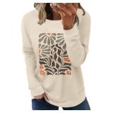 Hount Long Sleeve Tops for Women T-Shirts Trendy Fall Crewneck Casual Sweatshirt with Pockets (F-Khaki, XL)