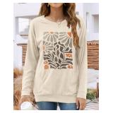Hount Long Sleeve Tops for Women T-Shirts Trendy Fall Crewneck Casual Sweatshirt with Pockets (F-Khaki, XL)