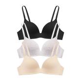 Eleplus 3 Pieces Lightly Lined Wireless Bras for Women Comfy Plunge T Shirt Bra Pack (Mixcolor2,34B) (STOCK COLORS NOT EXACT)