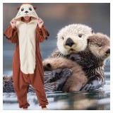 CUTTUECD Adult Sea Otter Onesie Halloween Costume - Cozy Animal Pajamas One-Piece Cosplay Suit for Women and Men, Medium