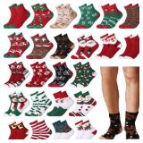 Jecery 24 Pair Mens Christmas Holiday Fuzzy Socks Bulk Winter Warm Fluffy Slipper Socks Soft Plush Xmas Gifts for Adult Men Size 10-13