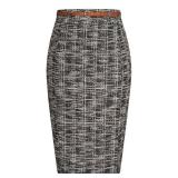 Kate Kasin Skirts for Women Black Tweed Pencil Skirt Knee Length Fall Skirt with Belt Wear to Work Skirt M