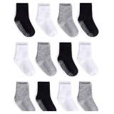 ZAPLES Baby Non Slip Grip Crew Socks with Anti Skid Soles for Infants Toddlers Kids Boys Girls, Assorted 12 Pack, 12-36 Months