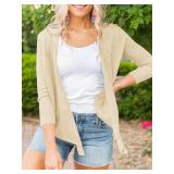 Langwyqu Womens Sheer Tie Knot Bolero Cardigan Summer Long Sleeve Lightweight Open Front Cover Up Crop Tops Apricot Size- Medium