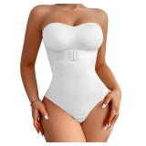 USEASY Shapewear Bodysuit Tummy Control Strapless Bra Shapewear for Women Strapless Faja Body Shaper Thong Light Shapewear White L