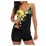 B2prity Tankini Swimsuits for Women Two Piece Bathing Suits Tummy Control Long Torso Tank Tops with Shorts, Large