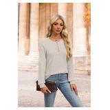 XIEERDUO Tunics or Tops to Wear with Leggings Long Sleeve Shirts for Women Henley Sweater Winter Clothes Beige S