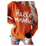 MARZXIN Women 2025 Holiday Graphic Sweater Casual Pullover Tops Merry Christmas Sweaters Orange Pumpkin 2XL