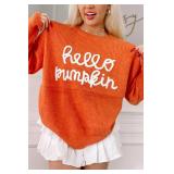 MARZXIN Women 2025 Holiday Graphic Sweater Casual Pullover Tops Merry Christmas Sweaters Orange Pumpkin 2XL