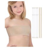 iMucci Girls Bandeau Bra Seamless Clear Strap Bra Training Bras for Girls Sports Tube Top with 2 Pairs Adjustable Clear Straps and White Strap 10-13Y