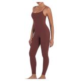 Sunzel Workout Jumpsuits for Women Adjustable Spaghetti Strap Leggings Bodysuit Square Neck Sleeveless One Piece Yoga Unitard 26\" Wine Red X-Small