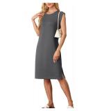 GRECERELLE Womens Summer Casual Loose Split Midi Sun Dress with Pockets (Large, Dark Gray)