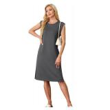 GRECERELLE Womens Summer Casual Loose Split Midi Sun Dress with Pockets (Large, Dark Gray)