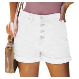 Denim Jean Shorts for Women - 2024 Button Fly High Waisted Stretch Hot Shorts with Pockets for Summer Casual Clothes, XXL