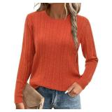 Arach&Cloz 2025 Womens Sweater Fall Fashion Knit Business Outfits Crewneck Tops Blouses Long Sleeve Dressy Casual Shirts Trendy Work Clothing Halloween Clothes Rust Orange Red L