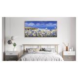 Large Coastal Flower Wall Art for Living Room Natural Wood Float Framed Art Beach Floral Canvas Pictures Colorful Seascape Artwork White Daisy Prints for Bedroom Home Office Wall Decor 24\" X 48\"
