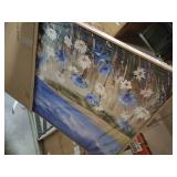 Large Coastal Flower Wall Art for Living Room Natural Wood Float Framed Art Beach Floral Canvas Pictures Colorful Seascape Artwork White Daisy Prints for Bedroom Home Office Wall Decor 24\" X 48\"