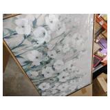 Shoci Large Flowers Wall Art - Natural Float Framed White Floral Picture for Living Room Retro Blossom Grey Green Canvas Painting Prints Rustic Botanical Artwork Wall Art for Bedroom Decor 29\" X 58\"