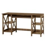 Honduras 58 in. Rustic Oak Wood Writing Desk with Adjustable Shelves