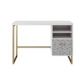 CosmoLiving by Cosmopolitan Scarlett Single Pedestal Desk White: Office Desk with Storage, Glam Style
