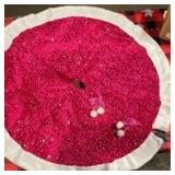 Pink Sequined Christmas Tree Skirt with White Fur Trim
