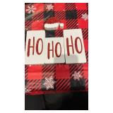 Holiday wooden HO HO HO Sign Double sided with âJoyâ with Santa Hat