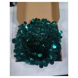 5FT Pop Up Tinsel Christmas Tree with Lights, Collapsible Pencil Xmas Trees with Round Sequins Reusable for Fireplace Home Office Indoor Holiday Party Decoration, Peacock Blue