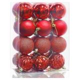Lulu Home Christmas Ball Ornaments, 24 Ct 2.36\" Pre-Strung Hanging Ornament Decorations, Xmas Shatterproof Plastic Balls for Holiday Party Wreath Garlands Trees, Red