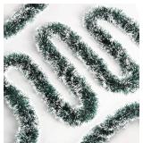 50 Feet Green Christmas Tinsel Garland for Christmas Tree Decorations, Xmas Metallic Twist Shiny Hanging Garland Decor for Mantle Stairs Fireplace Home Holiday Indoor Outdoor