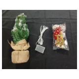 24\" Mini Christmas Trees with Flocked Pine Needles, Pine Cones, Berries Decoration, 2 Ft Decorated Burlap Trees with 25 Led Lights, Kitchen Tabletop Artificial Pre Lit Christmas Tree