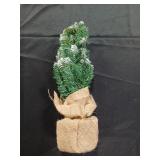 24\" Mini Christmas Trees with Flocked Pine Needles, Pine Cones, Berries Decoration, 2 Ft Decorated Burlap Trees with 25 Led Lights, Kitchen Tabletop Artificial Pre Lit Christmas Tree