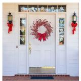16 Inch Artificial Christmas Wreath Red Berry Wreath Handmade Winter Wreath with Bowknot Christmas Decoration for Front Door Home Indoor Outdoor Farmhouse Wall Window Xmas Holiday - Retail: $30