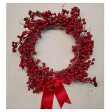 16 Inch Artificial Christmas Wreath Red Berry Wreath Handmade Winter Wreath with Bowknot Christmas Decoration for Front Door Home Indoor Outdoor Farmhouse Wall Window Xmas Holiday - Retail: $30
